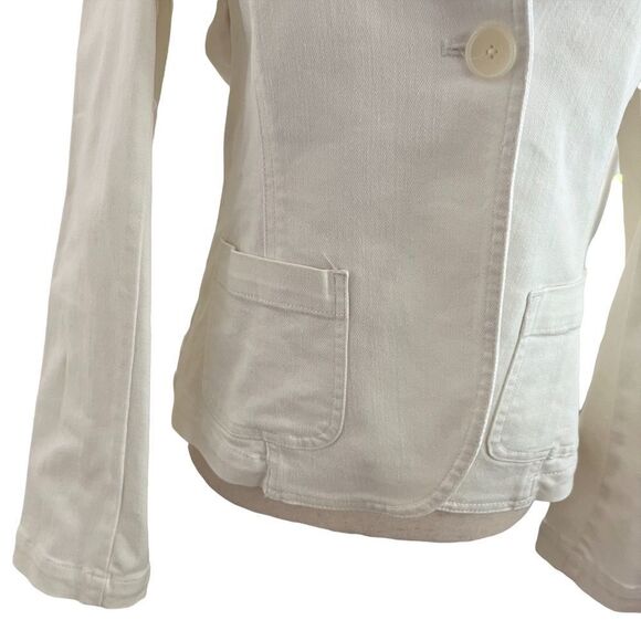 Talbots White Cotton Twill Stretch Blazer Single Button Jacket Size 6 - Picture 4 of 8